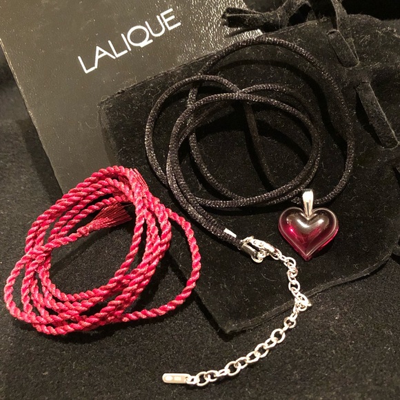 lalique Jewelry - Lalique Crystal heart pendant, red, “Amoreuse.”